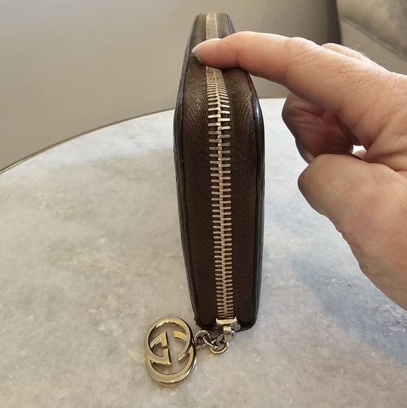 AUTHENTIC Gucci Vintage Guccissima GG Brown Zip-Round Wallet Clutch - Picture 5 of 15